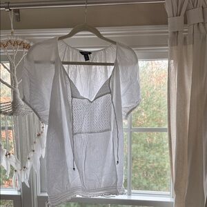 Chaps White Textured Women's Blouse